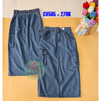 Chân váy jean denim xẻ tà