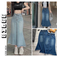 Chân váy jean đuôi cá dây lưng dáng midi - 8023/8024