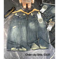 Chân váy jean kiểu mài rách đắp một túi sau thêu chữ xẻ tà sau dáng dài 1124 thaotranshop90 [kèm ảnh thật chụp sàn]
