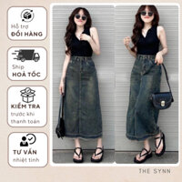 Chân váy jean Maia dáng dài rách xẻ tà sau phong cách Hàn quốc The Synn - CV07