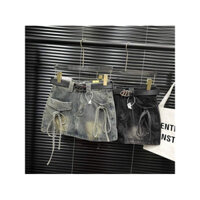 Chân váy jean ngắn chữ A, lưng cao phối dây nơ