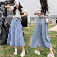 Chân váy jean nữ dáng dài cạp cao dáng xoè, chân váy bò Biggsize 40-65kg bồng bềnh siêu hót thu đông H3 Shop Hạt Dẻ