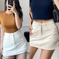 Chân váy jean trắng có quần trong co giãn-  hình thật