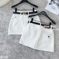 Chân váy jean trắng kèm đai X hàng QCL1