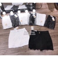 Chân váy jean trắng rách gấu chất đẹp