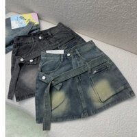 Chân Váy jean túi hộp dây đai khoá kéo túi lót quần trong