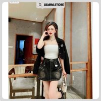 Chân váy jean túi hộp LILIANA STORE chân váy ngắn đen ánh rêu size S M L 1481