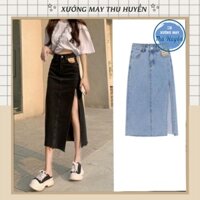Chân váy jean, váy bò xẻ unisex dáng dài thời trang