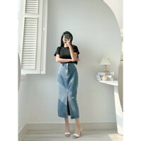 chân váy  jean  xẻ tà dài sang  chảnh lyie