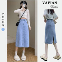 Chân Váy Jean xẻ tà sau,chân váy bò dáng dài cạp cao thời trang