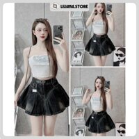 Chân váy jean xòe LILIANA STORE ( tặng kèm đai) chân váy ngắn 2 tầng xếp ly nhiều màu size S M L 6563
