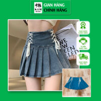 Chân Váy Jean Xưởng Big Size - Chân Váy Xếp Ly Thắt Dây 2 Bên Eo Dáng Ngắn Siêu Tôn Eo Bigsize 60-95kg