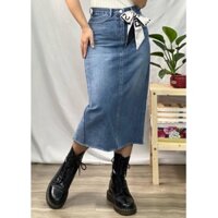 Chân váy jeans 2hand dáng bút chì xẻ tà sau