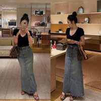 Chân váy jeans dáng dài, chân váy lưng cao NT37