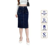 Chân Váy Jeans Dáng Dài Phía Trước Hai Túi Hộp Xẻ Vạt Chéo Co Giãn Nhẹ SKY JEANS CV915