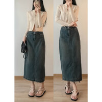 Chân váy jeans dáng dài xẻ tà sau phong cách Hàn - Retrostyle - CVtuarua8330_P13K2
