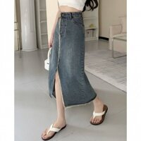 Chân váy jeans dáng dài xẻ vạt giữa