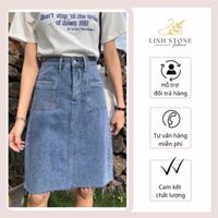 Chân Váy  Jeans Lửng Rua Gấu Ốp Túi  Ngoài  Phong Cách  Đơn Giản VL02