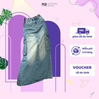 Chân váy jeans nữ dáng dài túi hộp cá tính chân váy jean bò dáng dài cạp cao tôn dáng hottrend Minbin JPRO19