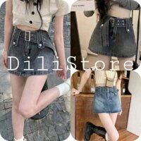 Chân Váy Jeans Nữ Dây Đai Dáng Ngắn 🦋 Váy Bò Nữ Cạp Cao 2 Màu Fullsize 🦋