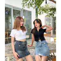 Chân Váy Jeans Nữ Dây Đai Dáng Ngắn Cạp Cao 2 Màu Fullsize - Shine Fashion