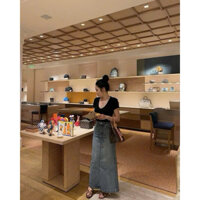 Chân váy jeans nữ lưng cao dáng dài NT37