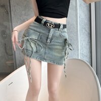 Chân váy jeans nữ túi hộp thắt nơ 2 bên - Retrostyle - CVjeanbuocno1328_P13K28