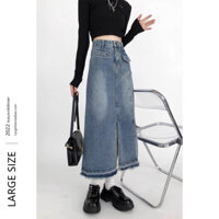 Chân váy jeans xẻ tà tua rua dáng dài ulzzang, chân váy bò xẻ trước dáng dài mã - cvjean6809_P0K37