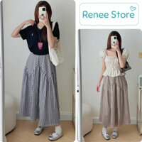 Chân váy kẻ caro midi dáng xòe, váy dáng dài cạp chun Renee Store - V0110