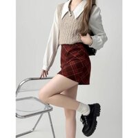Chân Váy Len Chữ a Lưng Cao Sọc Ca Rô Thời Trang retro Đường Phố Mỹ y2k Cá Tính Cho Nữ