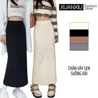 Chân Váy Len Lông Thỏ, Chân váy Len Nữ Cạp Chun Dáng Suông Dài cứng cáp XUANXIU_fashion CV5622