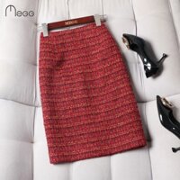 Chân Váy Len Lưng Cao Xẻ Tà Màu Đỏ Giáng Sinh Năm Mới Phong Cách chanel Cho Nữ