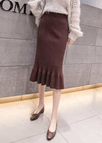 Chân váy len nữ dáng dài chun eo DV17- nâu