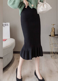 Chân váy len nữ dáng dài chun eo DV17 - đen