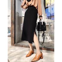 Chân váy len ôm dài, xẻ tà