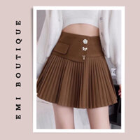 CHÂN VÁY LEN XẾP LY TÚI GIẢ 3 CÚC DÁNG CHỮ A (có ảnh thật)