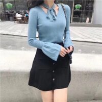 Chân váy len xoè túi