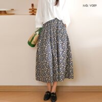 Chân váy linen lưng thun KAMAKA in hoa nhí - V089