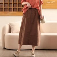 Chân váy linen lưng thun KAMAKA hai túi xẻ vạt sau - V077