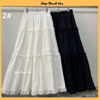 Chân váy lụa boy phối viền gân bèo dễ thương, váy dài 88cm, cạp chun mix đồ trẻ trung TV6212