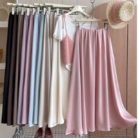 Chân Váy Lụa Dài Trơn Basic Cạp Chun Dáng Xòe Sang Trọng Dài Váy 90cm Thời Trang Talene CV NU 072V1