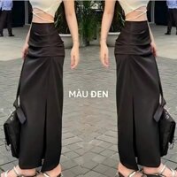 Chân váy lụa dài xẻ tà cạp trễ một lớp LoKoSa Chân váy maxi khóa hông dáng dài sang trọng CV003