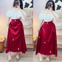 Chân váy lụa dáng dài xoè đính nơ về đủ size SML