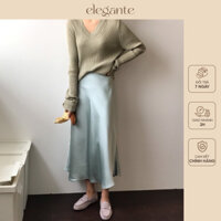 Chân váy lụa ngọc trai trơn Elegante SUMI 88300801 màu xanh, be, nâu, hồng nude, đen