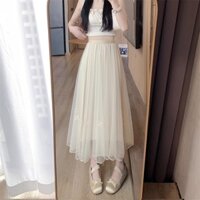 Chân váy lụa voan tơ hàng cao cấp váy đính nơ siêu dễ thương Chân váy xòe dáng dài tiểu thư xòe nhẹ siêu đẹp