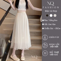 Chân váy lụa voan tơ hàng cao cấp mềm mại váy đính nơ siêu dễ thương Chân váy dáng dài tiểu thư xòe nhẹ siêu đẹp