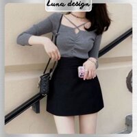 Chân váy LUNA DESGIN nhung tăm dáng chữ A basic có lót quần màu đen