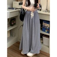 Chân Váy lưng thun Jiashucheng Váy Mùa Hè Nữ Váy Dài Xếp nếp kẻ caro màu xanh Instagram