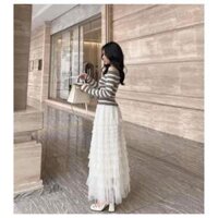 Chân váy lưới ren nhiều tầng loại dài xòe rộng