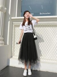 Chân váy lưới tutu cắt nhọn dáng dài free size VAY61 - Đen